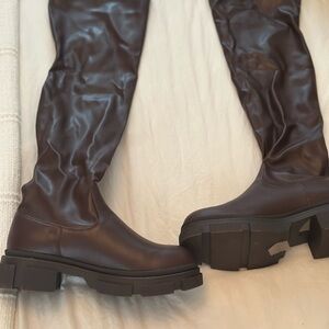 Brown Knee-High Chunky Boots